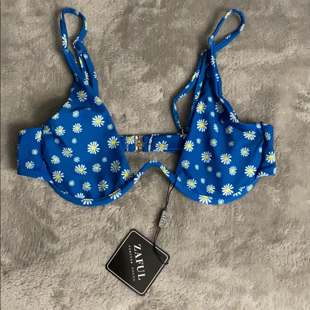 Ocean blue daisy print bathing suit top